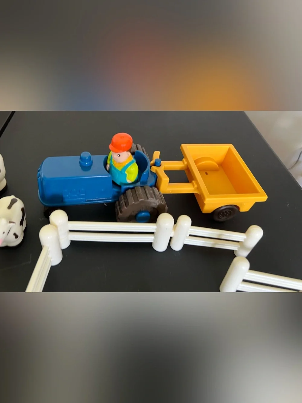 Children's Farm Playset with Blue Tractor and Yellow Trailer